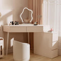 UPGENT Corner Vanity Set with Lighted Mirror, Corner Dressing Table with Stool, Makeup Dressing Table with Drawers, Cabinet and Cushioned Stool for Bedroom Dressing Room