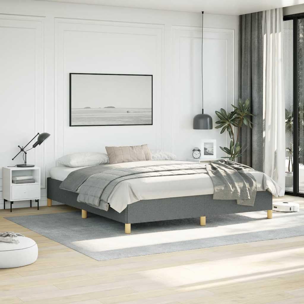 California King Bed Frame Dark Grey Polyester Fabric, Modern Platform Bed Frame with Breathable Material and Robust Durability, Easy Assembly for Spacious Support