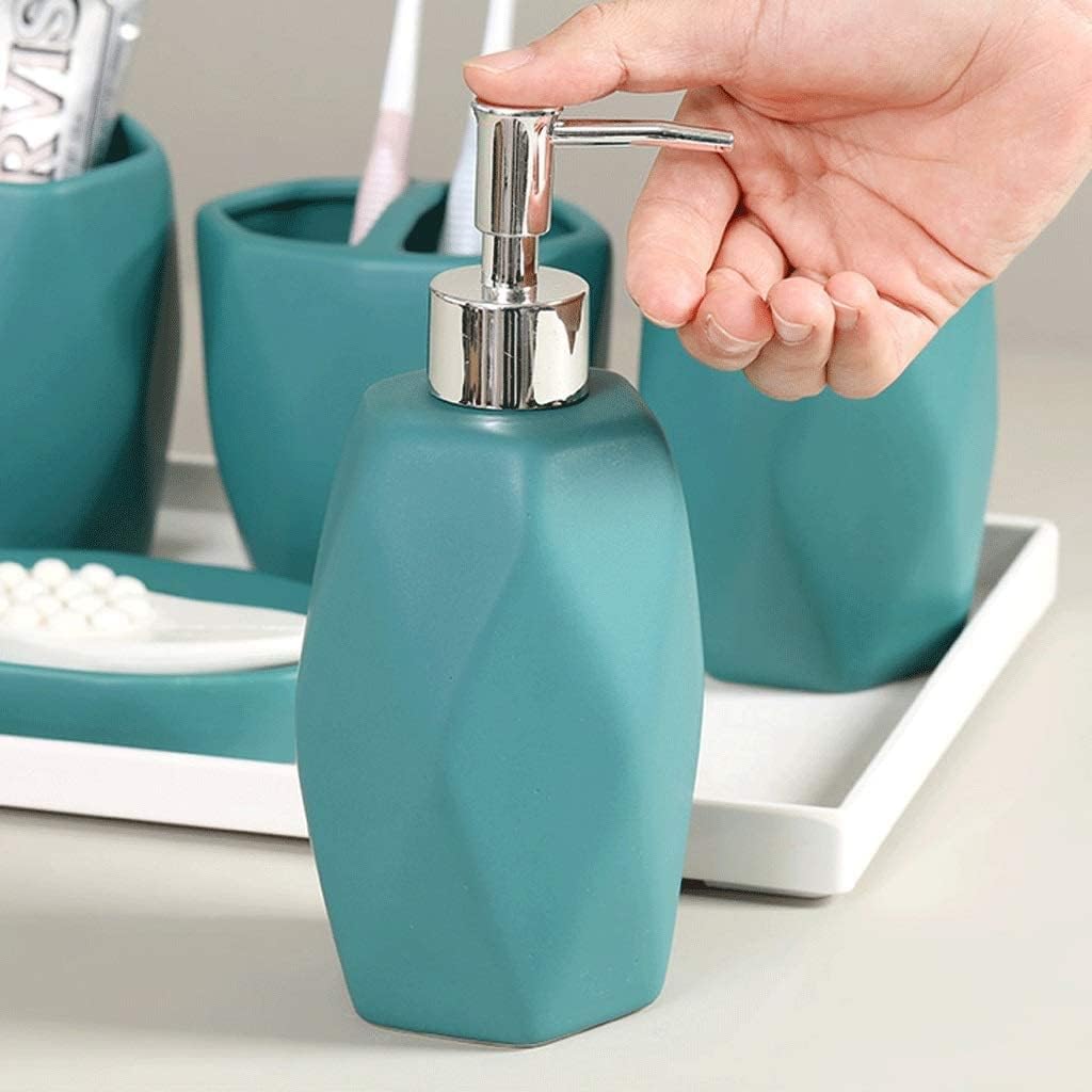 Vanity Bathroom Decor, Ceramic Soap Dispenser Round Bathroom Accessories Set 5 Pieces Toothbrush Holder Mouthwash Cups Soap Dish Housewarming Gift(Black,6 Pieces)