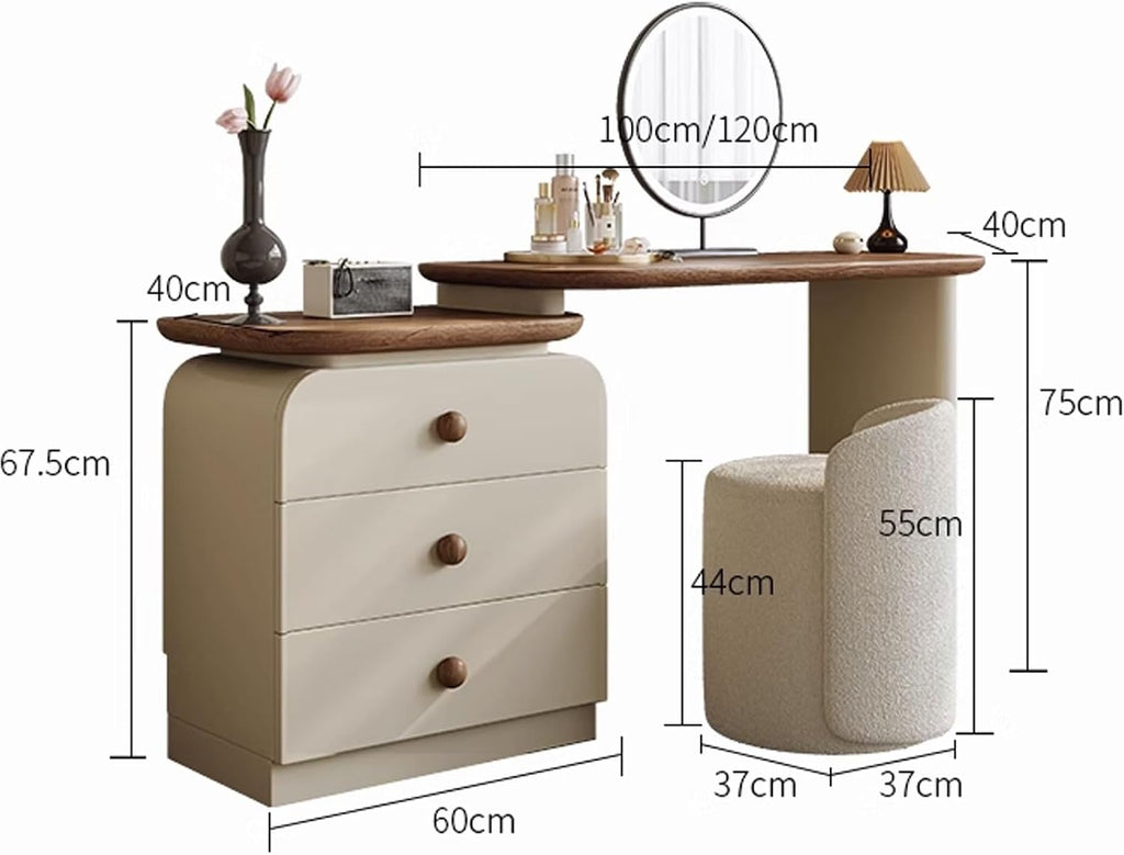 Vanity with Lights 3 Colors of Lighting Effects Makeup Vanity Set with Mirror & Stool for Girls Expandable and Adjustable Dressing Table Rounded Corners