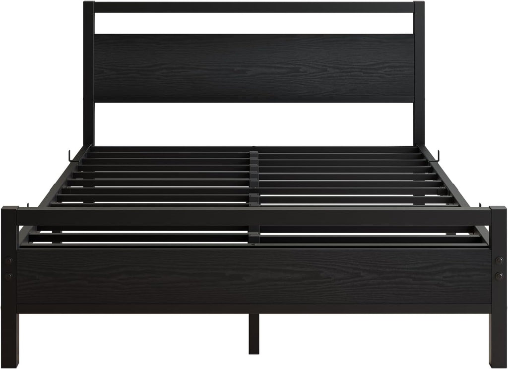 BOFENG Full Size Bed Frame with Wood Headboard,Heavy Duty Platform Bed Frame Full with Storage No Box Spring Needed,Reinforced Steel Slats Support,Mattress Foundation,Black