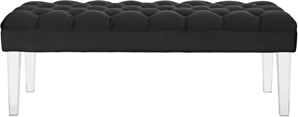 Modway Valet Tufted Button Performance Velvet Upholstered Bedroom Or Entryway Bench with Acrylic Legs in Black