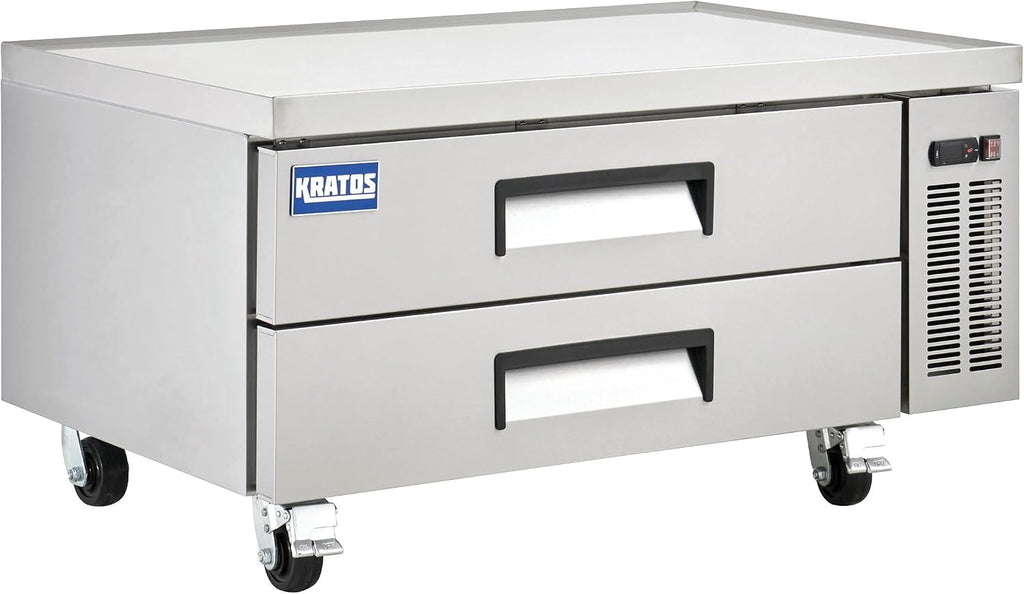Kratos Commercial Refrigerator, 48' Wide Two Drawer Chef's Base, Refrigerated Mobile Equipment Stand for Restaurants, Stainless Steel, 115V, 9.6 Cubic Ft. Capacity (67K-315)