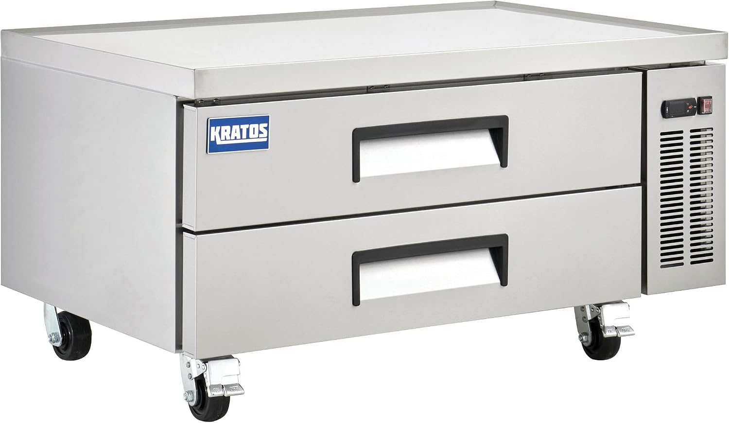 Kratos Commercial Refrigerator, 48' Wide Two Drawer Chef's Base, Refrigerated Mobile Equipment Stand for Restaurants, Stainless Steel, 115V, 9.6 Cubic Ft. Capacity (67K-315)