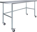 AmGood Stainless Steel Work Table Open Base & Wheels | Work Station | Metal Work Bench (Stainless Steel Work Table Open Base + Casters, 72' Long x 30' Deep)