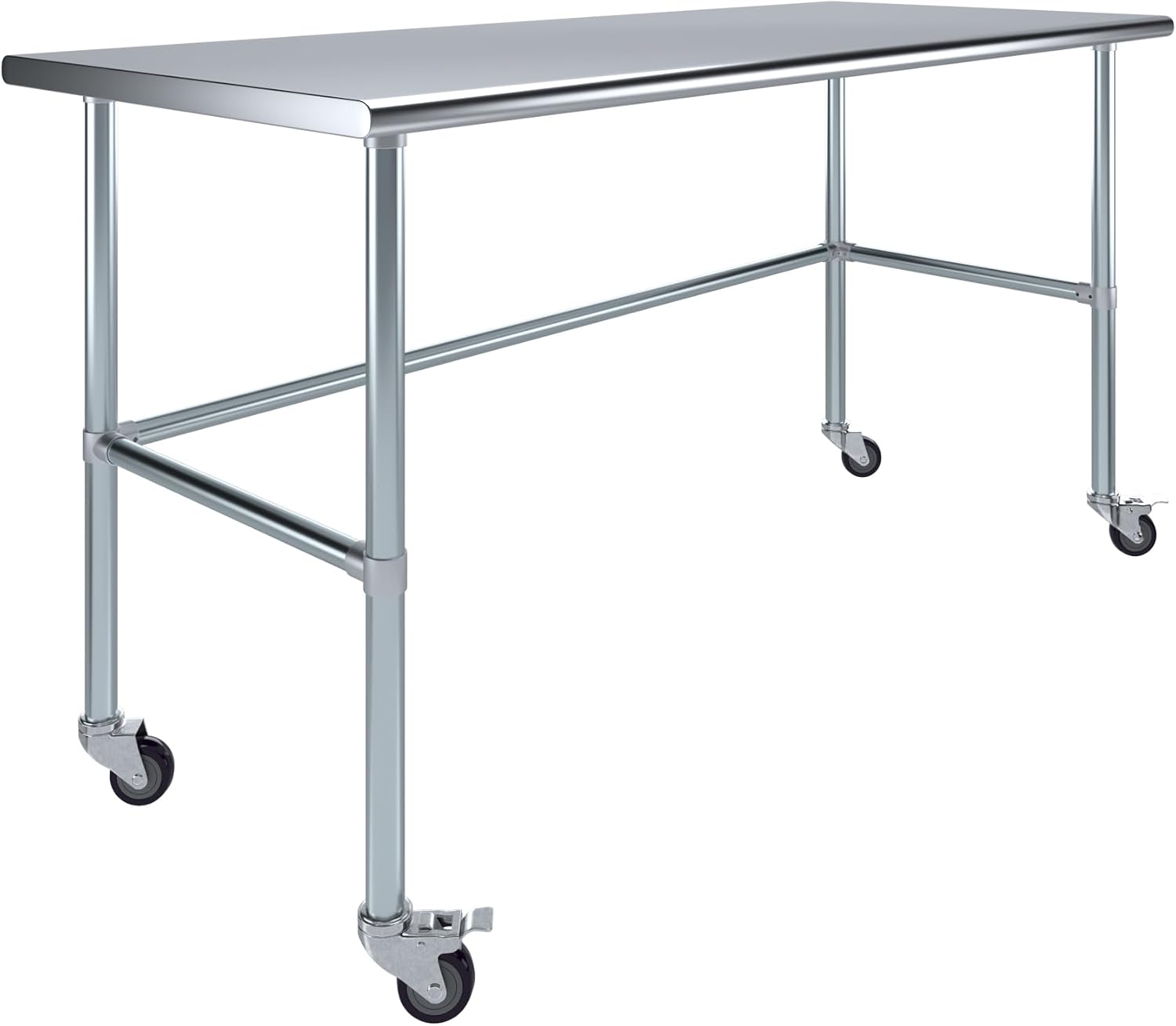 AmGood Stainless Steel Work Table Open Base & Wheels | Work Station | Metal Work Bench (Stainless Steel Work Table Open Base + Casters, 72' Long x 30' Deep)
