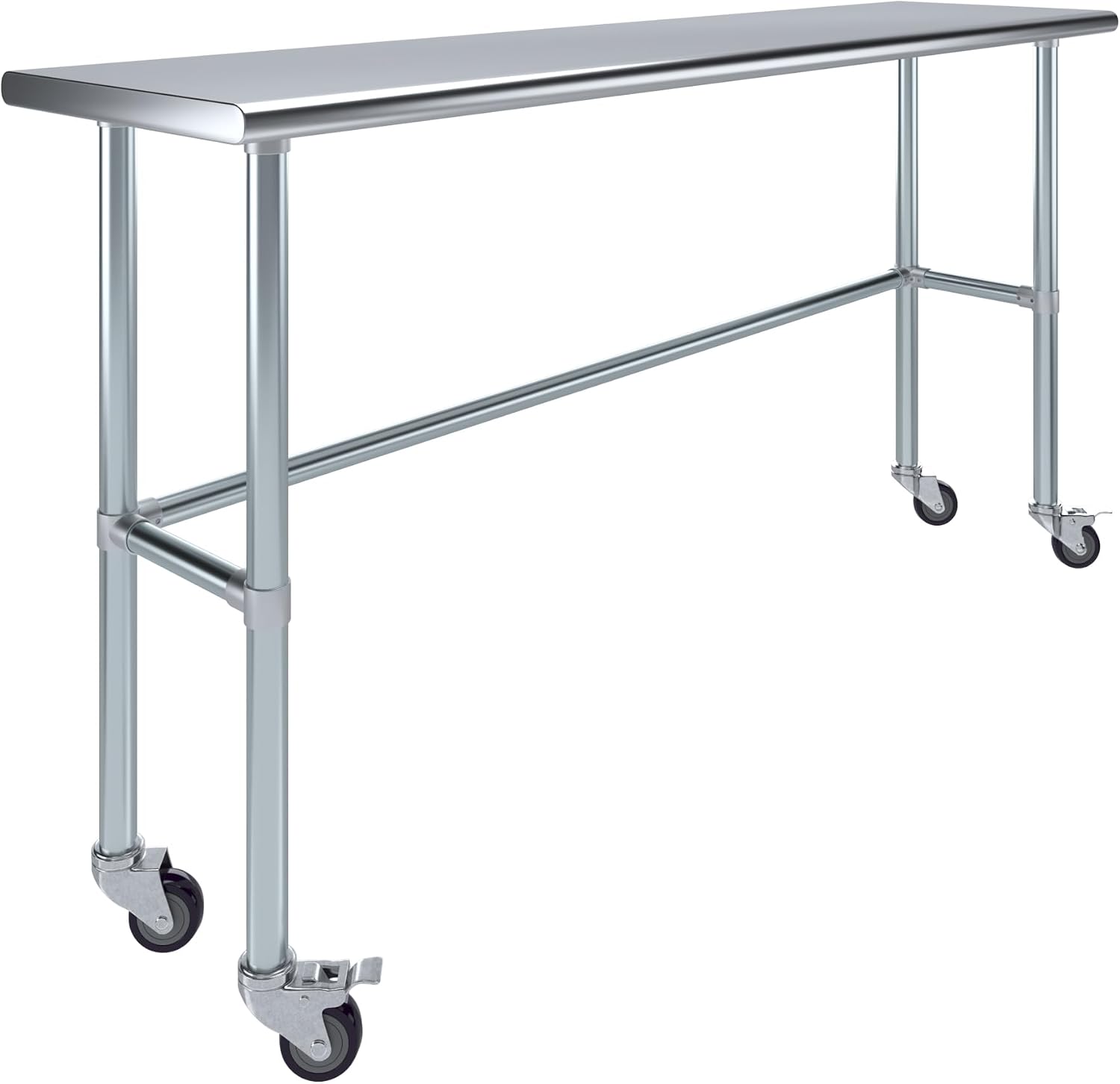 AmGood Stainless Steel Work Table Open Base & Wheels | Work Station | Metal Work Bench (Stainless Steel Work Table Open Base + Casters, 72' Long x 18' Deep)