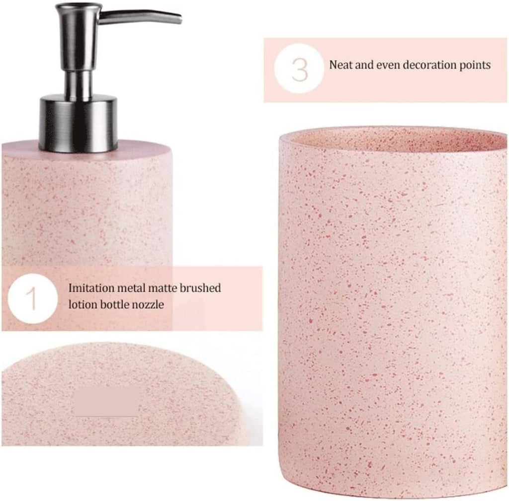 Vanity Bathroom Decor, Soap Dispenser Bottle Nordic Style Bathroom Accessory Set Simple Resin 4 Piece Bathroom Set for Home Decor Housewarming Gift(Yellow)
