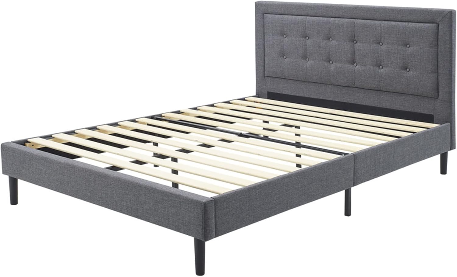 Decoro Mornington 2.0 Upholstered Platform Bed | Headboard and Metal Frame with Wood Slat Support, Grey, Queen Size