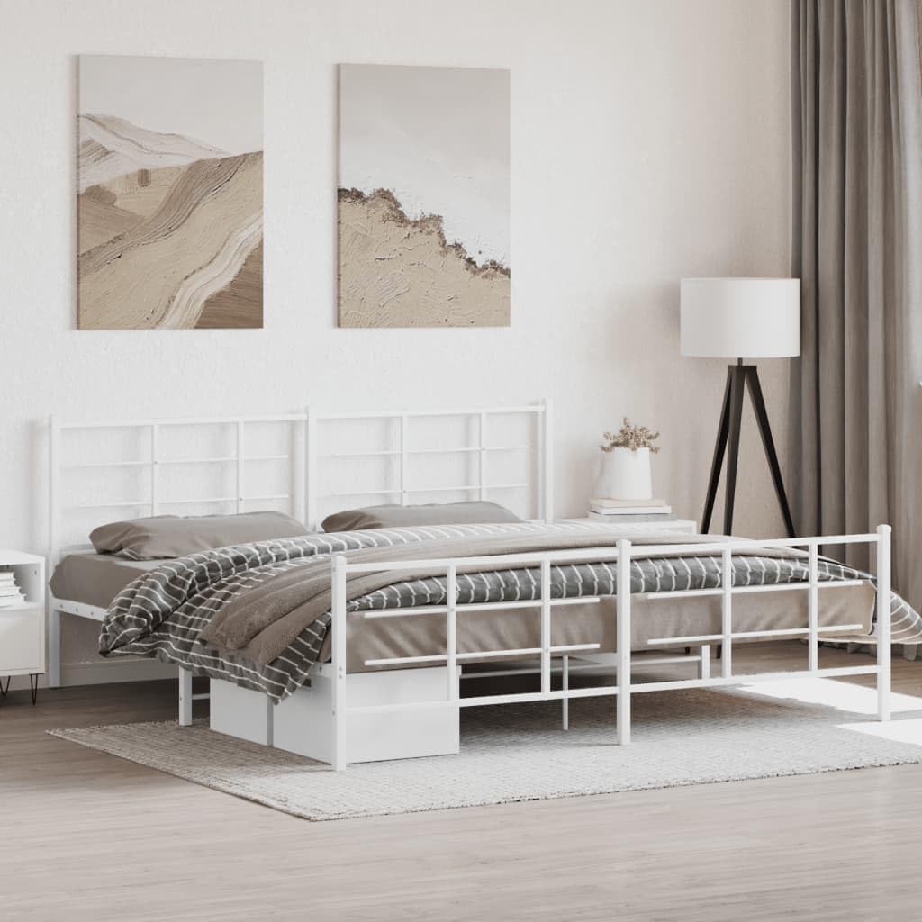 White Powder-Coated Steel Full Bed Frame Rectangular Modern Sturdy Platform with Easy Assembly and Durable Construction for Adults and Guest Rooms Sleek Contemporary Design