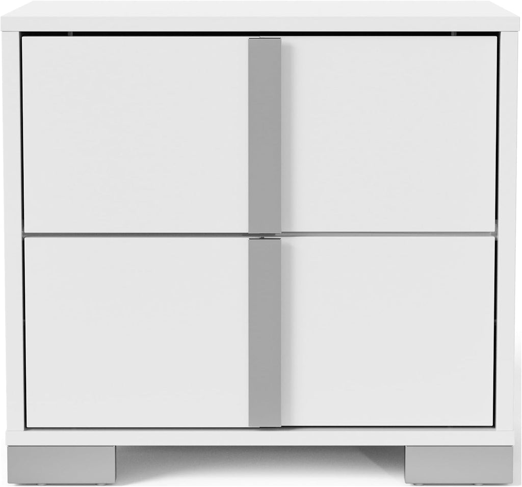 Furniture of America Alistair Modern Wood 4-Piece Bedroom Set with LED on Headboard Bed, Ball-Bearing Glides on Nightstand and Dresser with Mirror, Box Spring Required, King, White