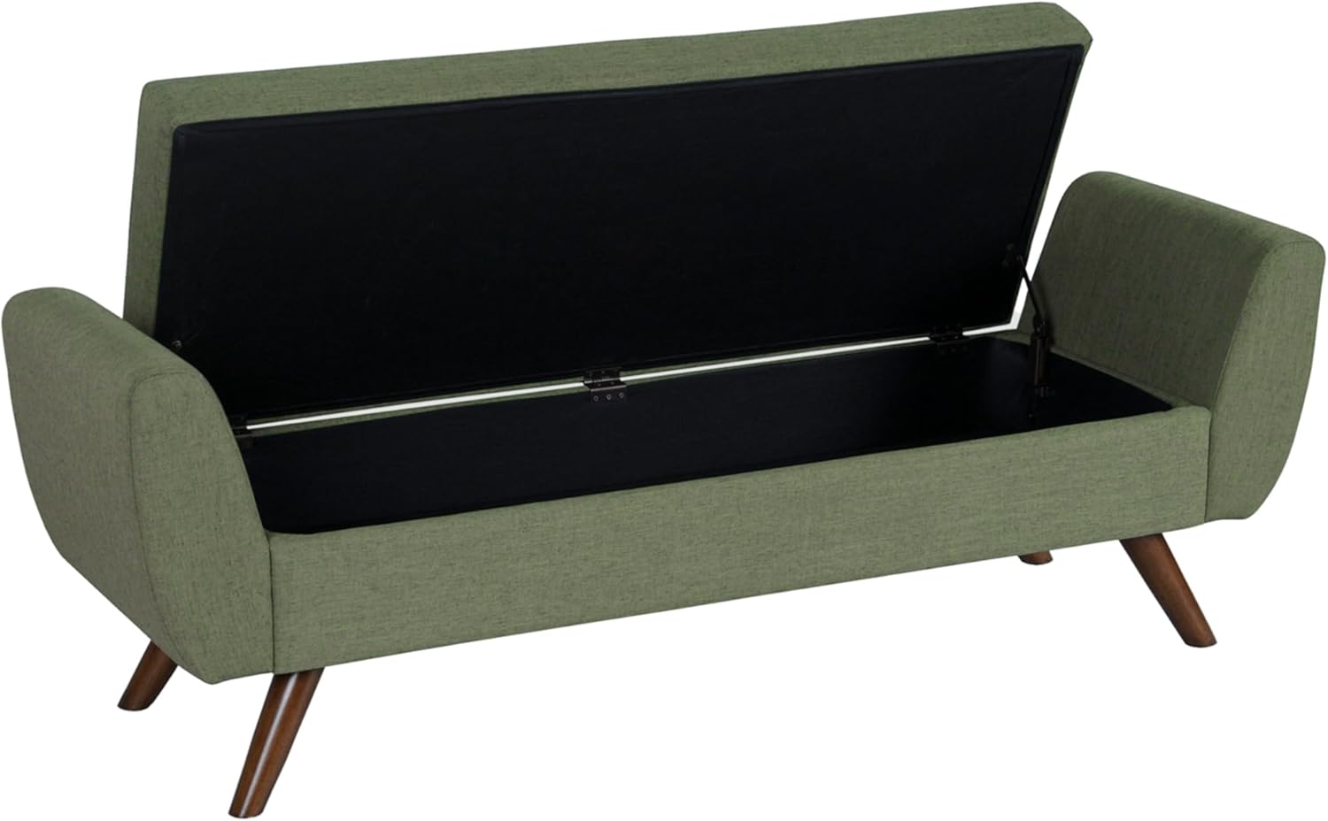HomePop Modern Storage Bench with Wood Legs |Homepop Home Décor|Bench with Storage for Living Room & Bedroom - Olive Green Woven