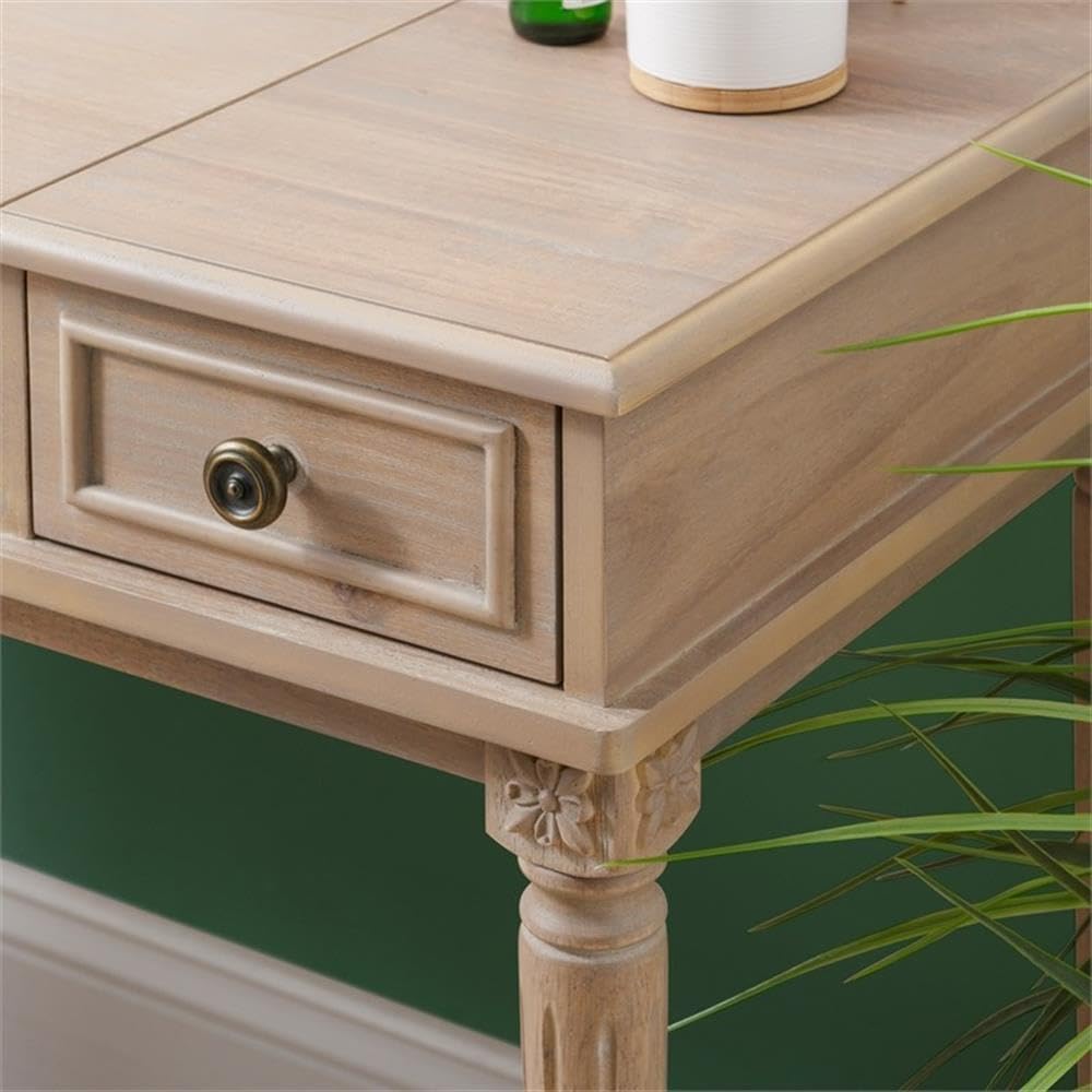 Linon Cyndi Wood Vanity & Padded Stool Set Flip Up Mirror 2 Drawers in Gray Wash