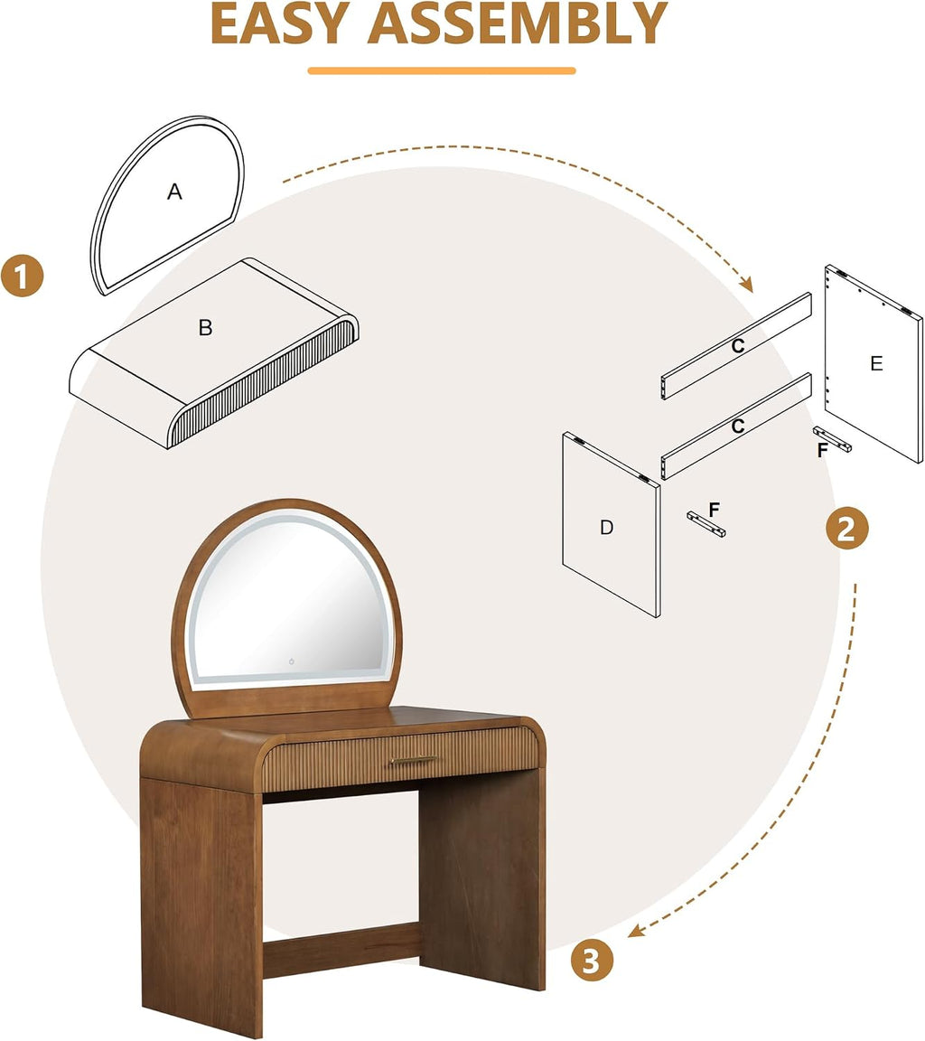 JIJIWANG 39' Makeup Vanity Table with Mirror Touch Screen Lighted Mirror, Dressing Table with Drawer for Bedroom (Espresso, 39' L x 20.1' W x 52.7' H)