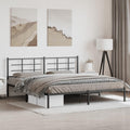 Black Powder-Coated Steel Double Bed Frame with Chic Headboard and Underbed Storage, 4-Piece Modern Bedroom Furniture Set for Enhanced Stability and Organization