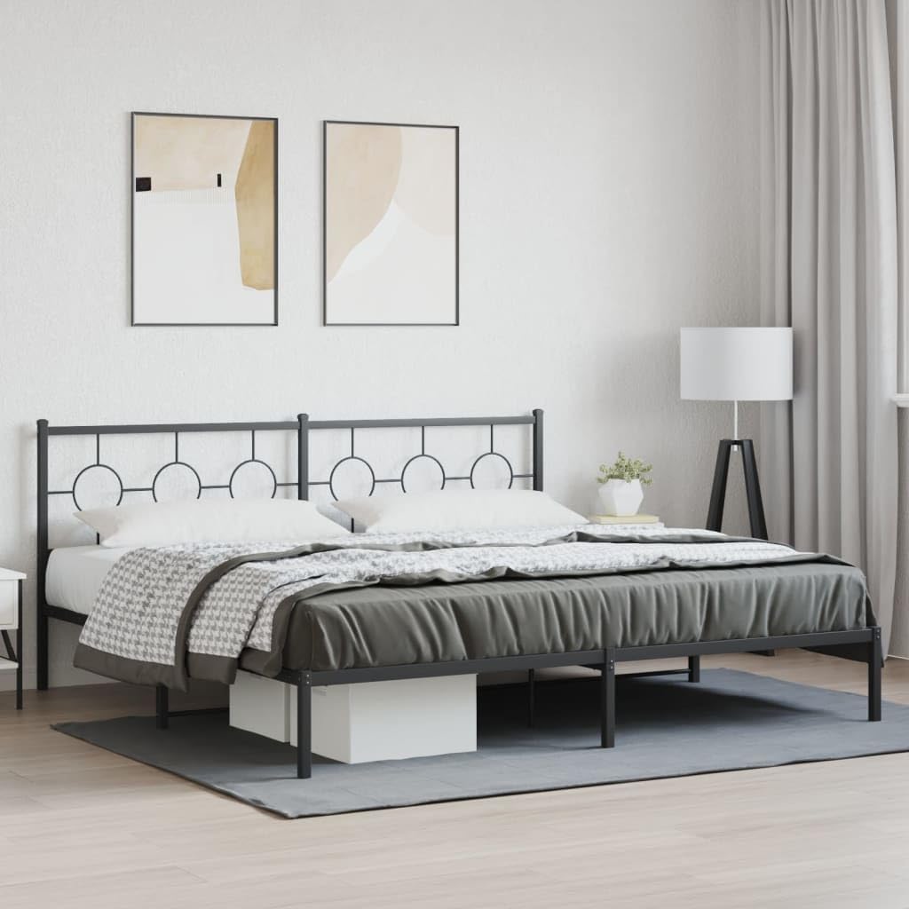 Metal Bed Frame with Headboard Black King Size 76'x79.9' Sturdy Steel Platform Bedframe Underbed Storage Space for Bedroom