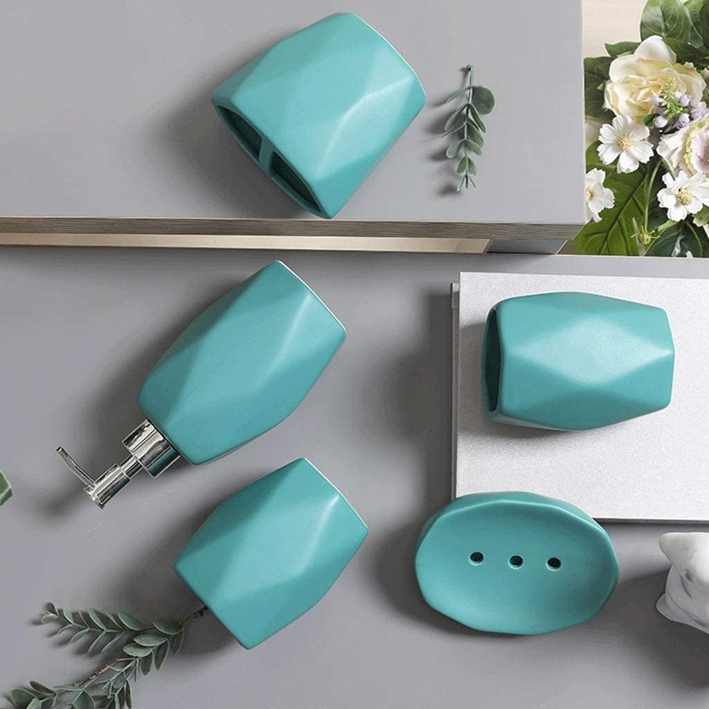 Vanity Bathroom Decor, Ceramic Soap Dispenser Round Bathroom Accessories Set 5 Pieces Toothbrush Holder Mouthwash Cups Soap Dish Housewarming Gift(Black,6 Pieces)