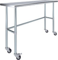 AmGood Stainless Steel Work Table Open Base & Wheels | Work Station | Metal Work Bench (Stainless Steel Work Table Open Base + Casters, 60' Long x 18' Deep)
