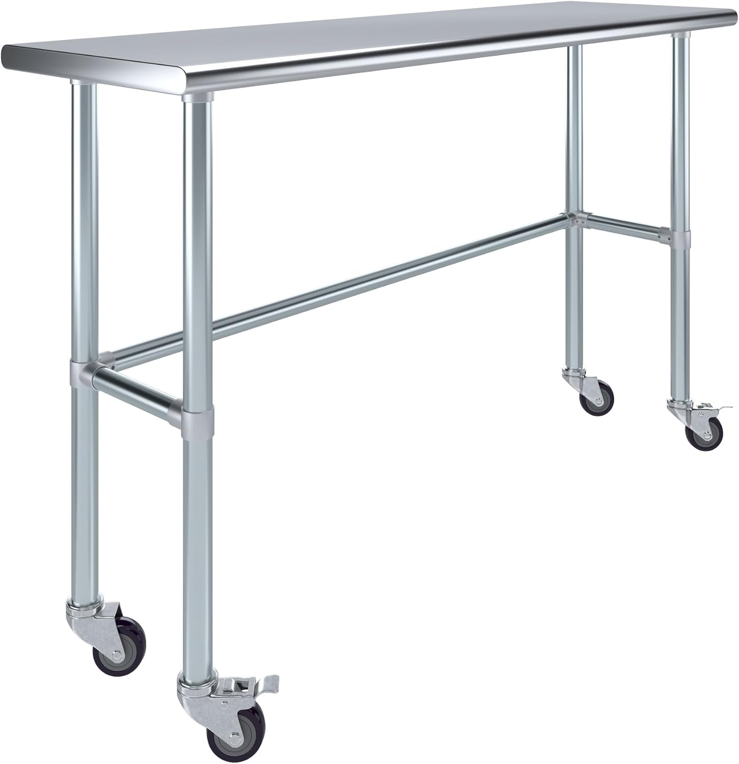 AmGood Stainless Steel Work Table Open Base & Wheels | Work Station | Metal Work Bench (Stainless Steel Work Table Open Base + Casters, 60' Long x 18' Deep)