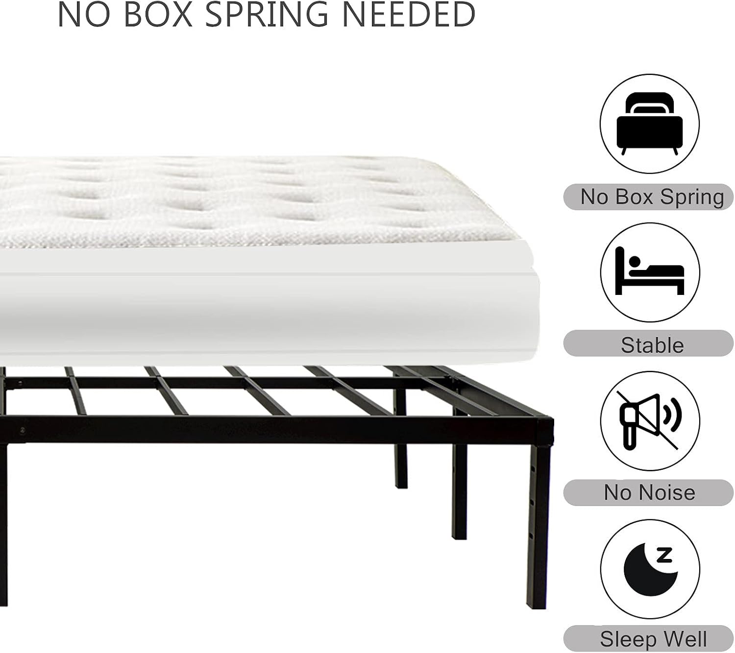 Wulanos Full Size Bed Frame, Heavy Duty Metal Frames with Steel Slats Support, No Box Spring Needed, 14 Inch High Metal Platform Bed Frames with Storage, Non-Slip and Noise-Free