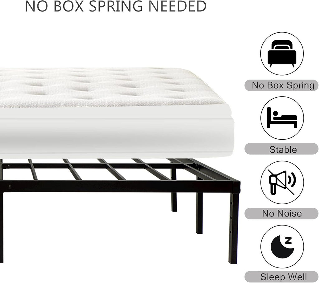 Wulanos Queen Size Bed Frame, 3500lbs Heavy Duty Metal Platform with Steel Slats Support, Sturdy and Noise-Free, 14 Inches High Bedframes with Ample Storage, No Box Spring Needed