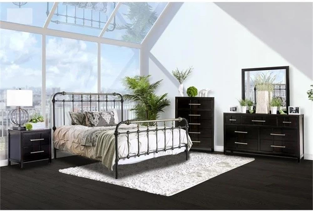 BOWERY HILL King Size Spindle Bed with Headboard and Footboard, Platform in Metal, in Black, Easy Assembly, Up to 600 lbs Weight Capacity