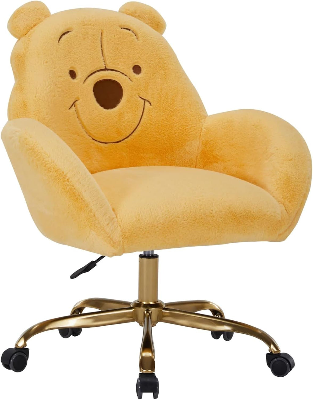 Impressions Vanity Winnie The Pooh Swivel Vanity Chair for Makeup Desk, Armless Rolling Chair with Wheels, Adjustable Height, 360 Degree Swing, Comfy Foam Padded Seat and Backrest (Yellow)