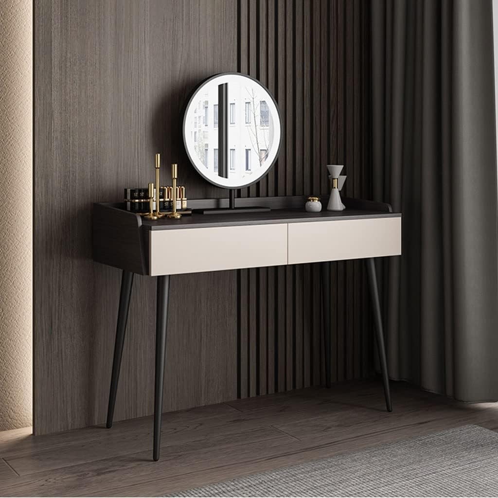 Vanity Benches Modern Bedroom Dresser Minimalist Small Unit Dresser Bedroom Vanity Desk with Two Drawers, One Stool and LED Mirror (Color : A)