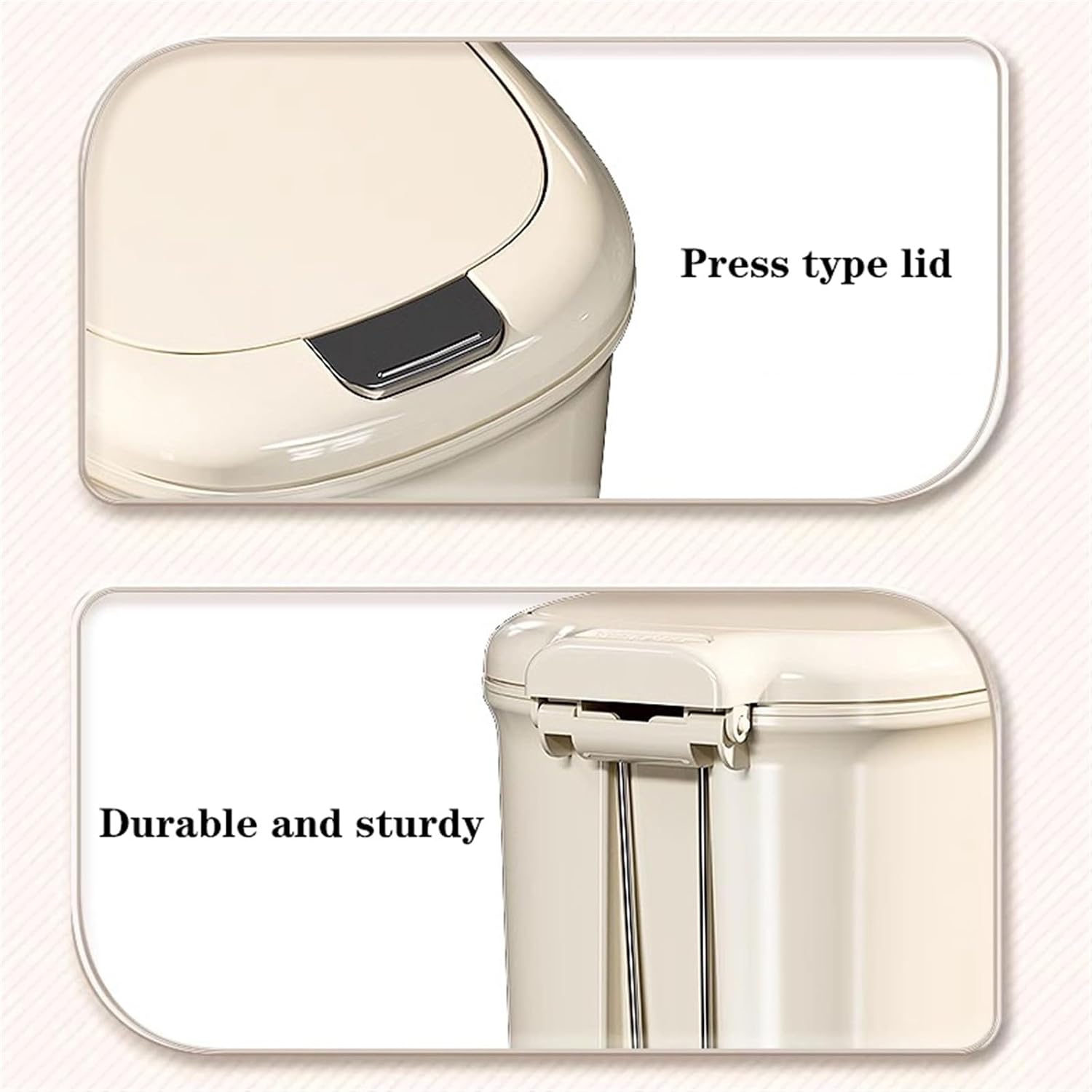 20L Slim Plastic Garbage Bin with Lid for Bathroom Office Bedroom Smart Step Pedal Trash Can Beige Color