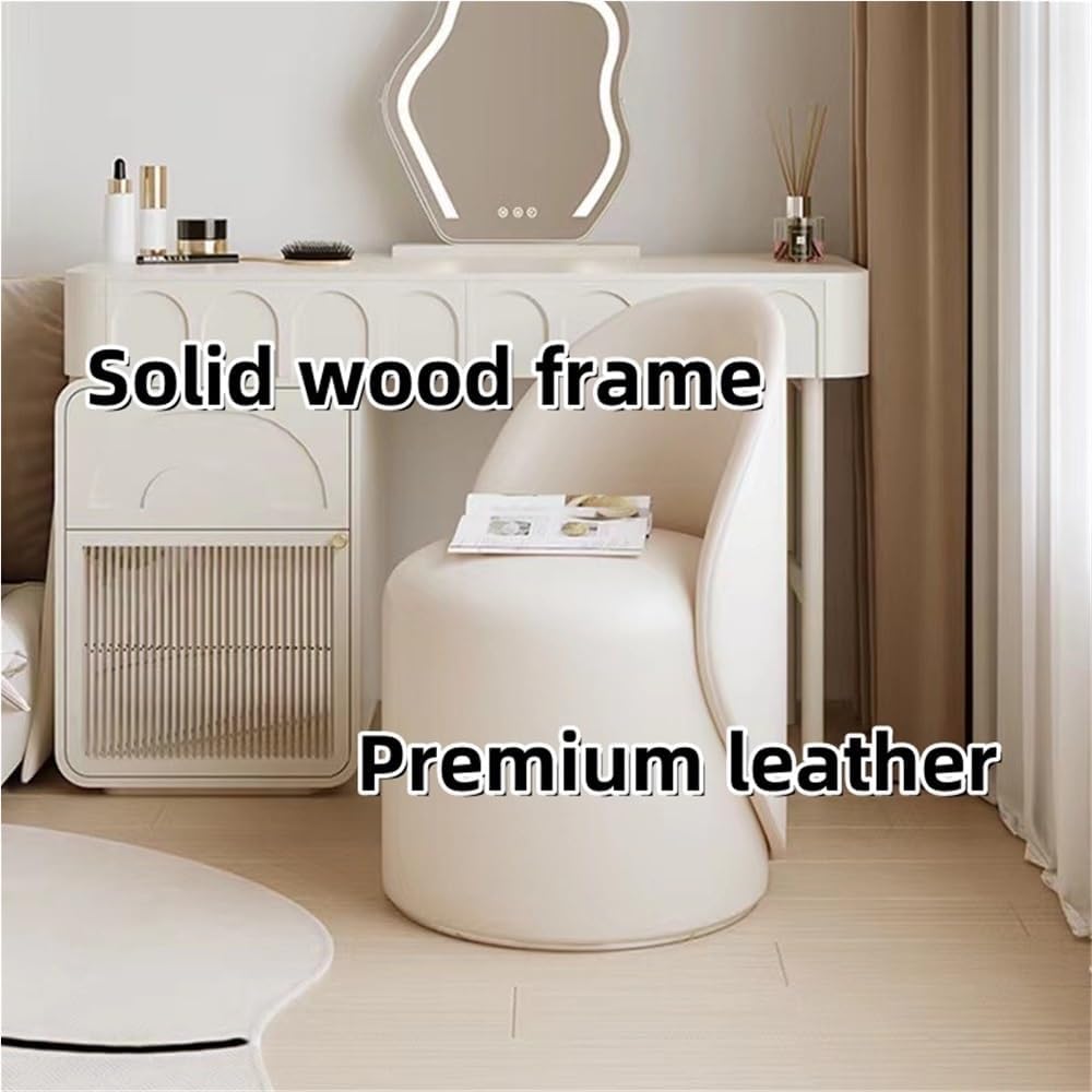 360°Swivel Stool Chair, Makeup Padded Chair, Ottoman Stool with Backrest, Barrel Vanity Chair, High-end Vanity Stool, Modern Stool for Vanity, Simple Vanity Bench(Gray)