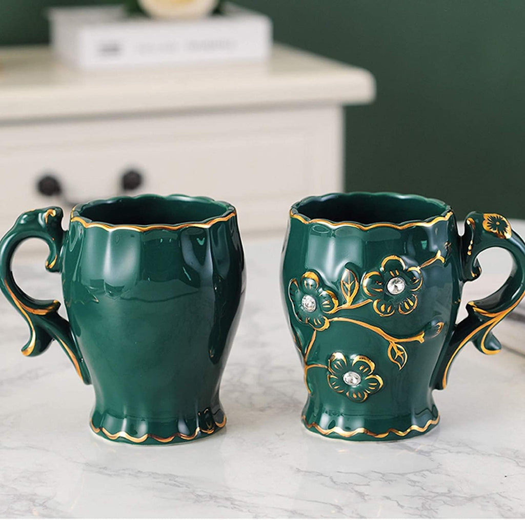 Vanity Bathroom Decor, Bathroom Accessory Set Dark Green Luxurious Embossed Pattern Ceramics Bath Set for Housewarming Gift Housewarming Gift(5-Piece Set)