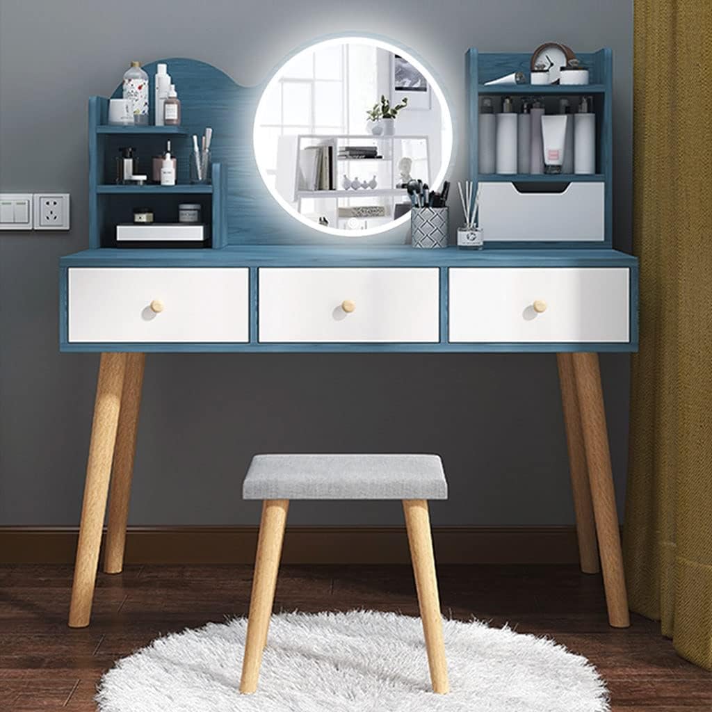 Vanity Benches Vanity Table Set with Brightness Adjustable Touch Screen Dimming Mirror, with 3 Large Drawers, with Display Stand Ladies Or Girls Dresser (Color : A, Size : 91x41x114 cm)