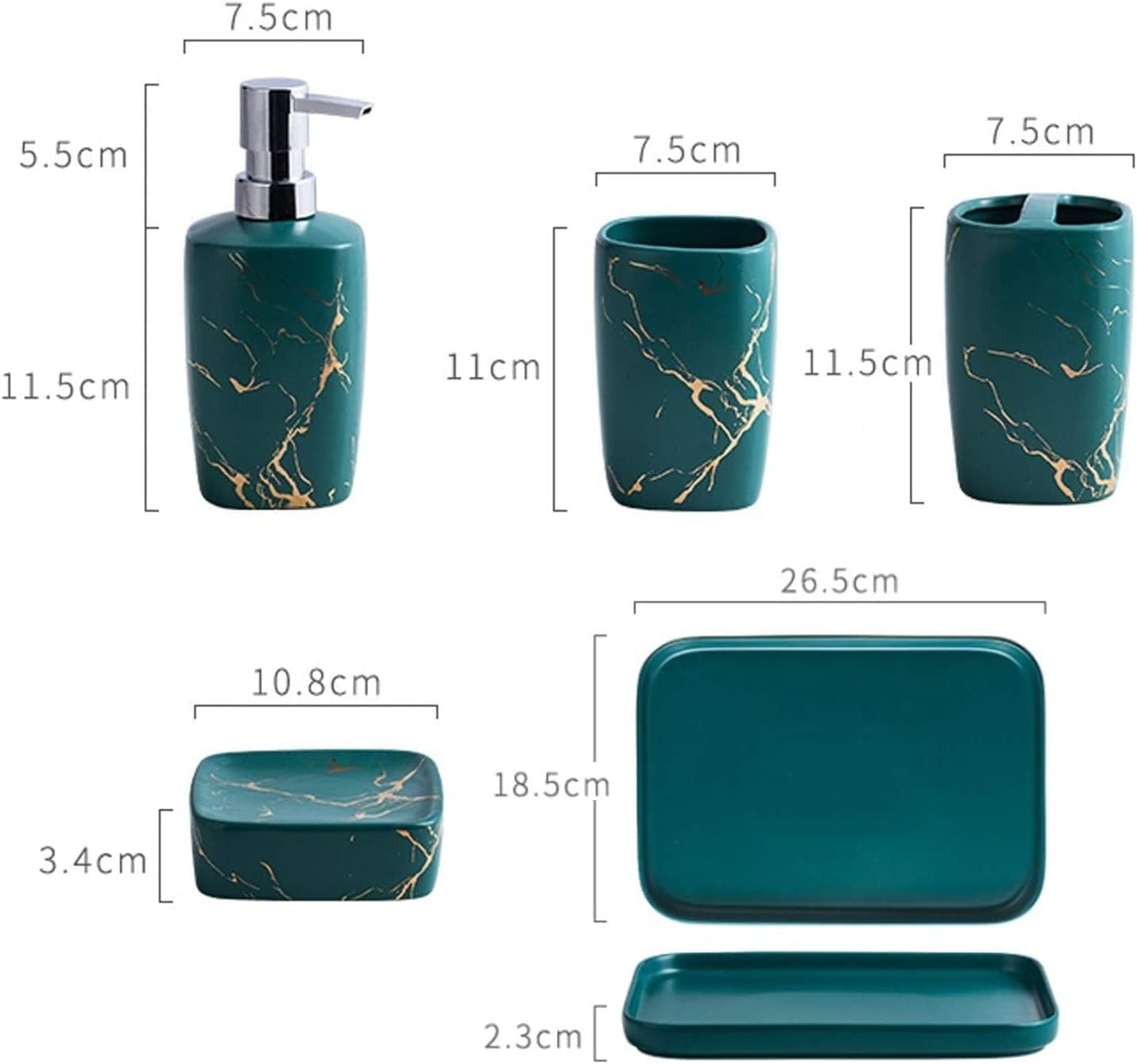 Vanity Bathroom Decor, Marble Pattern Bathroom Accessories Set Luxurious Ceramics Bathroom Set Bath Ornament for Housewarming Gift Housewarming Gift(Green,6pcs)