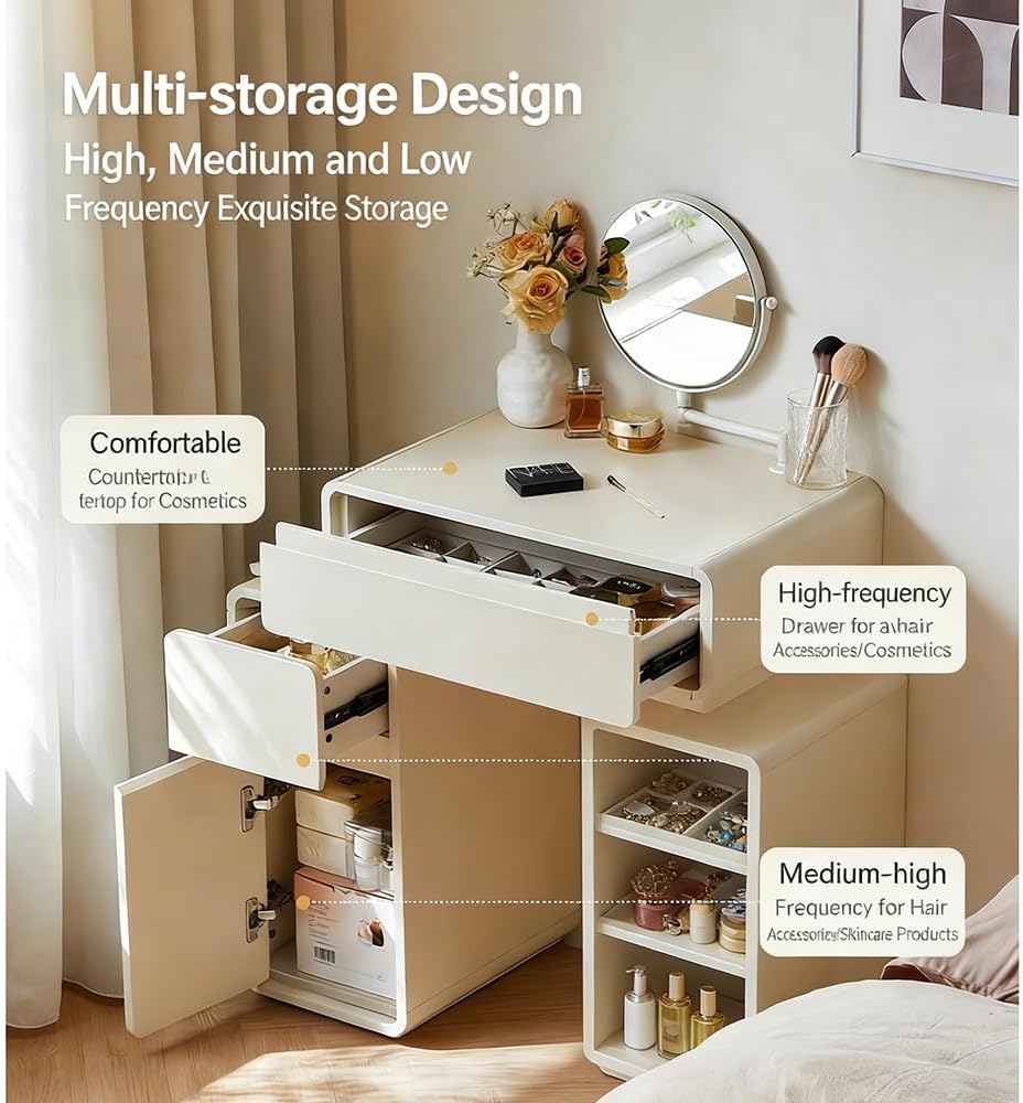 Compact Vanity Narrow Vanity with Mirror Drawer Cabinet New Roman Design for Bedroom Corner Space Saving