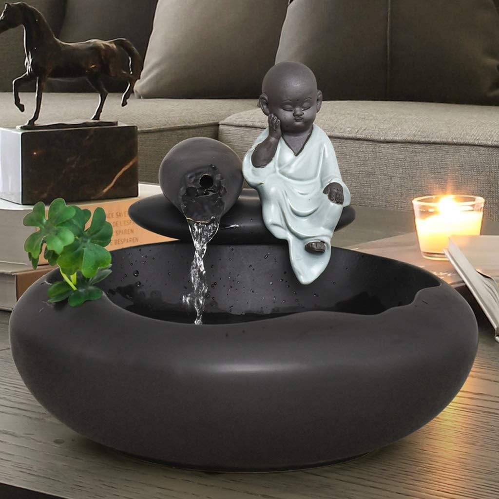 Small Indoor Water Fountain Water Features Outdoor Tabletop Fountain Indoor Tabletop Decoration Fountain Ceramic Zen Meditation Waterfall(Color:b,Size:)