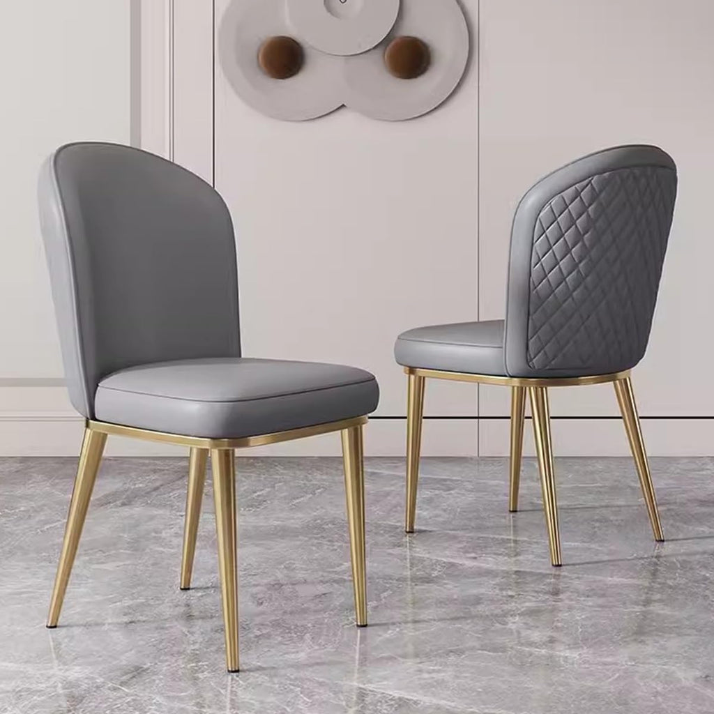 2PCS Back Chair Modern Dining Room Chair Padded Kitchen Chair Armless Leisure Reception Chairs with Gold Legs,Vanity Chair Corner Chairs,Dark Grey