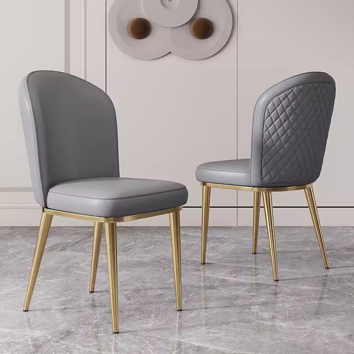 2PCS Back Chair Modern Dining Room Chair Padded Kitchen Chair Armless Leisure Reception Chairs with Gold Legs,Vanity Chair Corner Chairs,Dark Grey