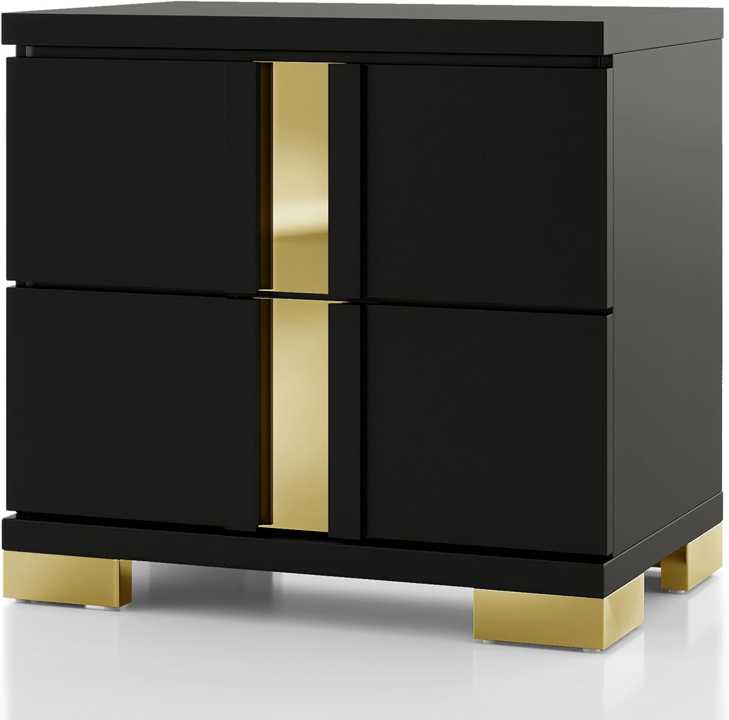Furniture of America Ansten Modern Wood 6-Piece Platform Bedroom Set with Gold Trim, Underbed LED, Dust Proof Cases, Bracketed Metal Legs, No Box Spring Needed, Full, Black