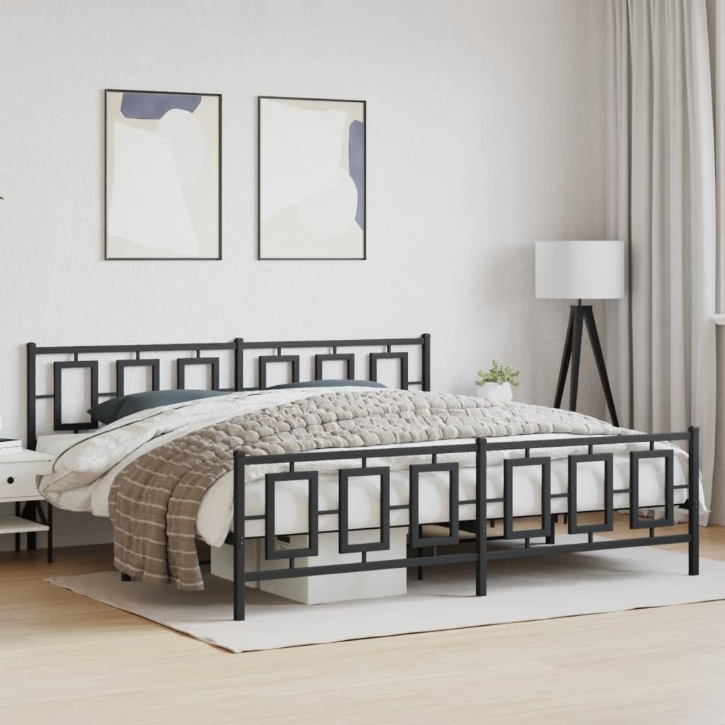 Metal Bed Frame King Size with Footboard Steel Platform Bed Frame Black Sturdy Construction Underbed Storage Space for Bedroom Guest Room Furniture