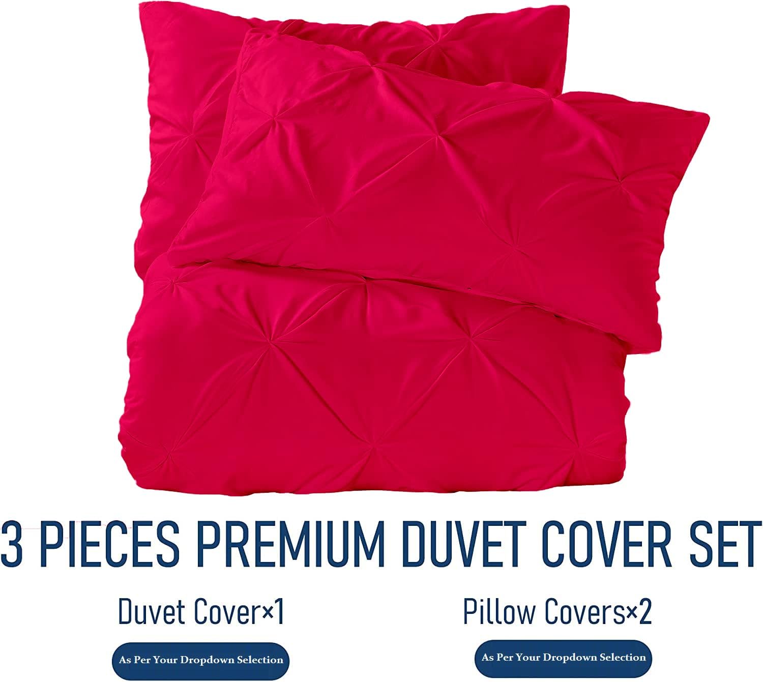 Crown Collection Luxuriate Hotel 1000-TC Hypoallergenic Ultra Soft Design 100% Egyptian Cotton Pinch Plated Duvet Cover with Zipper Colser & 2pcs Pillow Case Set (Super King Plus 120X120, Hot Pink)