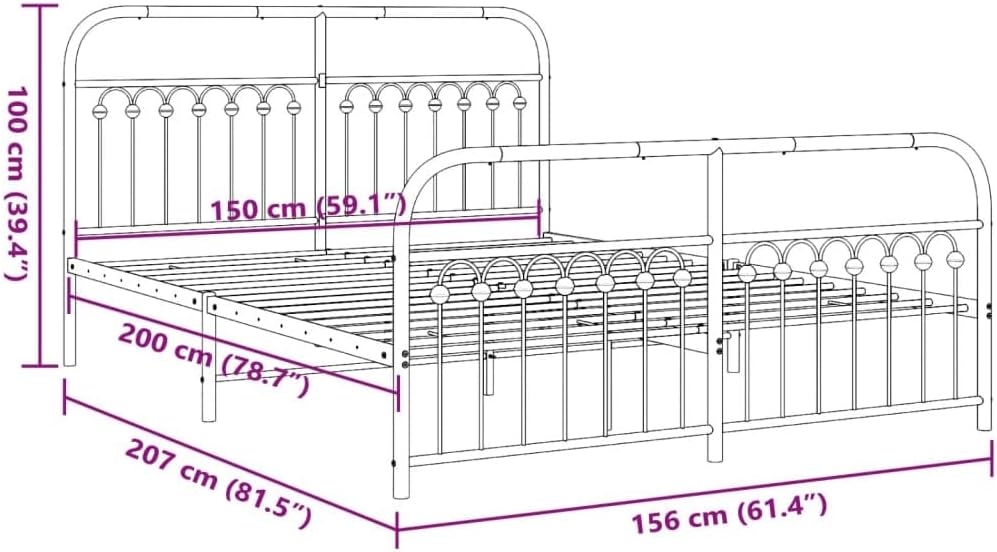 Metal Platform Bed Frame with Headboard and Footboard White Queen Size Steel Sturdy Structure Underbed Storage Space for Bedroom Furniture