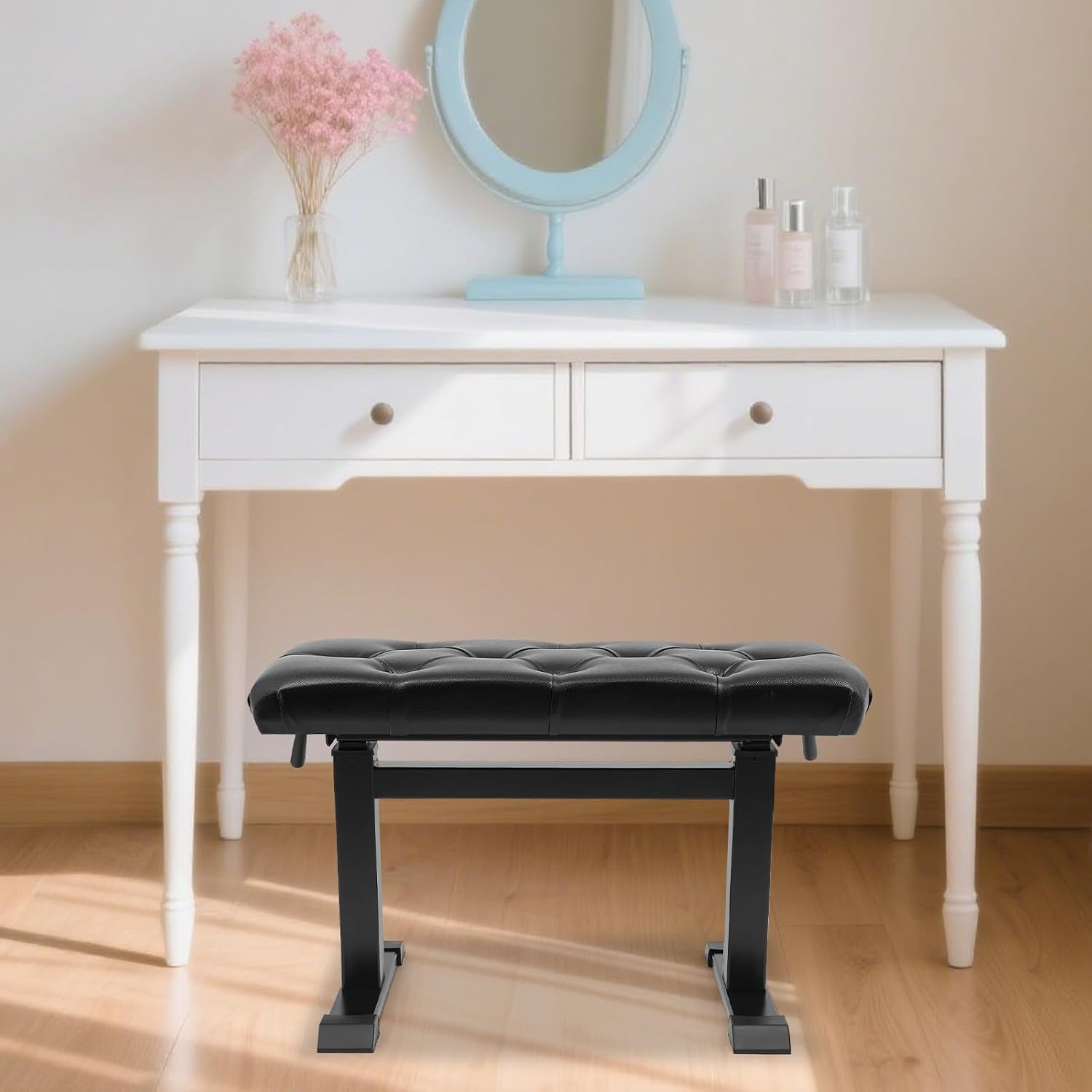 AngelcityCC Height-Adjustable Piano Bench Hydraulic Lifting Keyboard Bench with High-Density Sponges Cushion