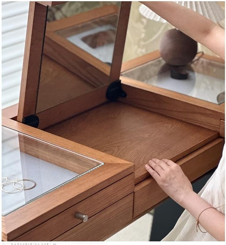 Vanity Table Vintage French Style Solid Wood Makeup Vanity with Ample Storage Cabinet for Your Beauty Essentials