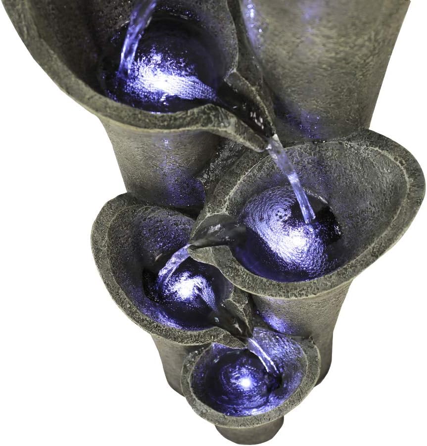 Faux Stone LED Floor Fountain 39 2/5', Bell 5-Tier Waterfall Outdoor Fountain LED Illuminated Water Feature for Patio Garden