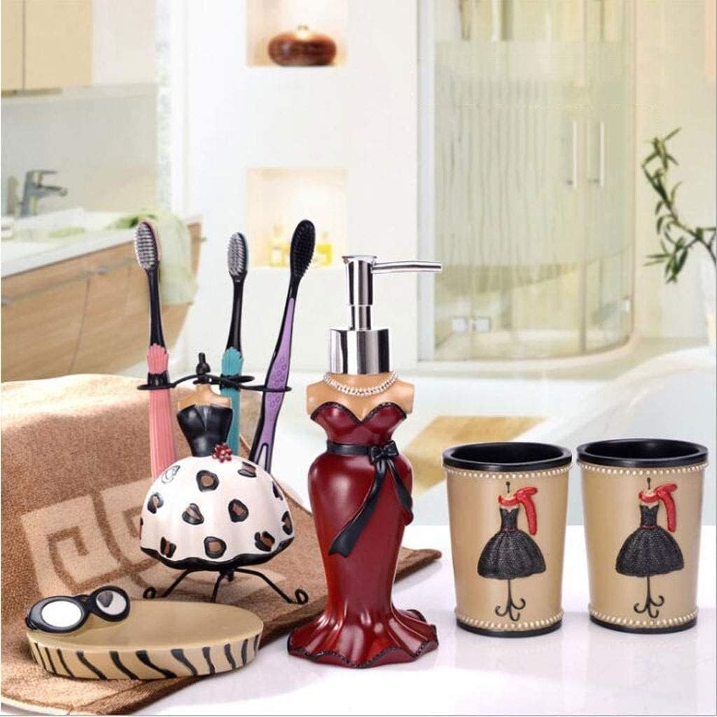 Vanity Bathroom Decor, Resin Bathroom Accessory Set Toothbrush Holder,Tumbler,Soap Dish,Soap Dispenser, Bathroom Set Housewarming Gift(6pcs)