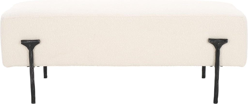 SAFAVIEH Couture Collection Jessa Glam Ivory Boucle & Black Bench