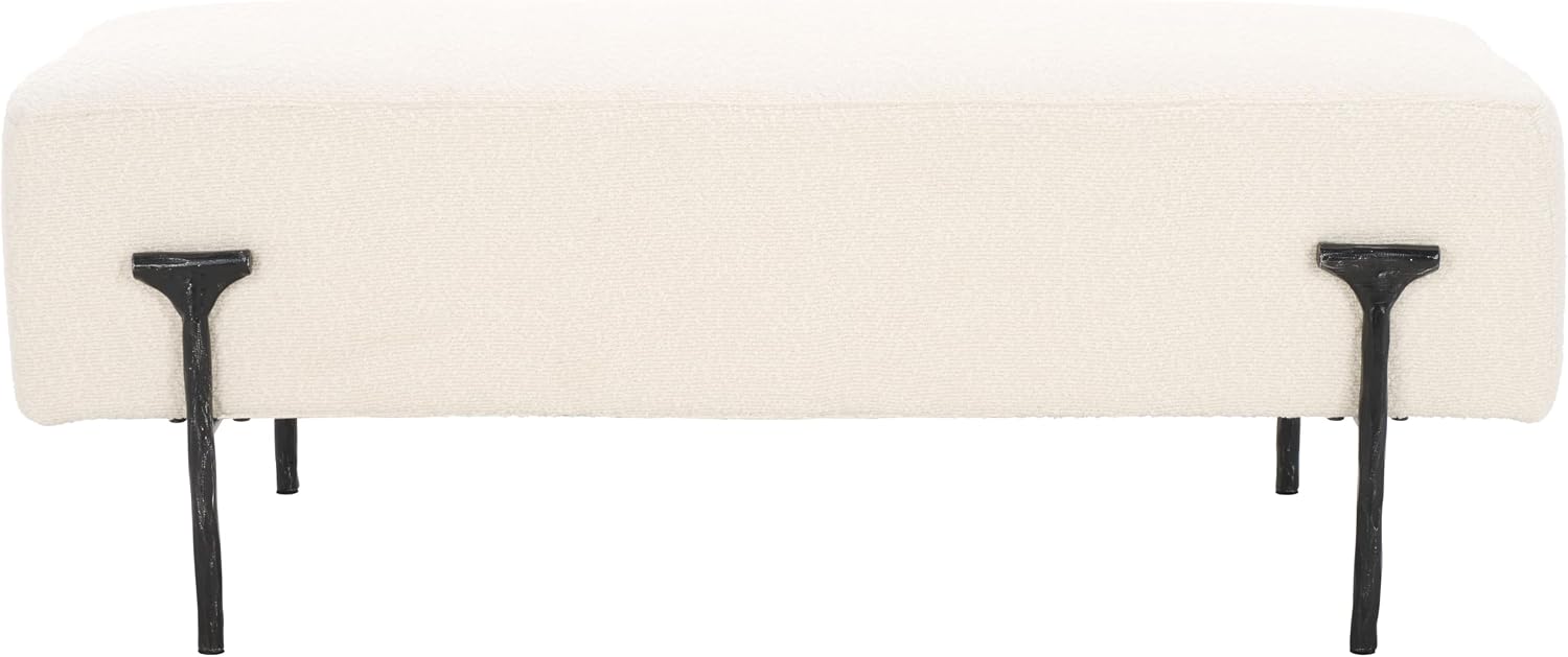 SAFAVIEH Couture Collection Jessa Glam Ivory Boucle & Black Bench