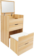 Makeup Desk with Mirror,3 in 1 Makeup Table with Glass Top3 Drawers,Corner Vanity Desk with Hidden Storage Bench,Compact Makeup Vanity for Home (Original Wooden, 18.9 * 15.7 * 31.5 in)