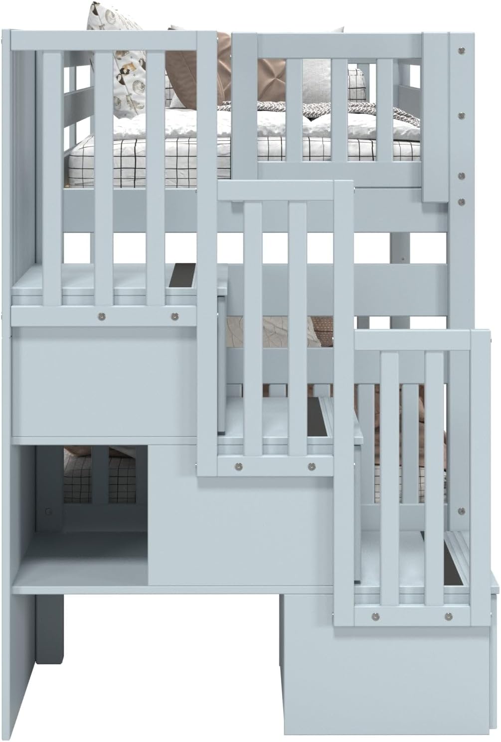 Bedz King Stairway Bunk Beds Twin Over Twin, 3 Step Drawers, Breezy Blue
