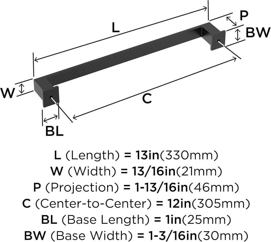 Amerock BP54030FB | Matte Black Appliance Pull | 12 inch (305 mm) Center to Center Cabinet Handle | Appoint | Furniture Hardware